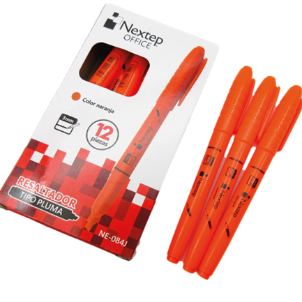 Marcador Nextep Resaltador Tipo Pluma Punta Cincel Color Naranja C/12 Pzas