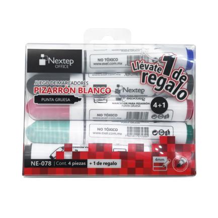Juego Marcador Nextep para Pizarrón Blanco 4 Colores Punta Gruesa Cincel 4mm