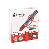 Marcador Nextep Permanente Cuerpo Aluminio Punta Gruesa Cincel 4mm Rojo C/6